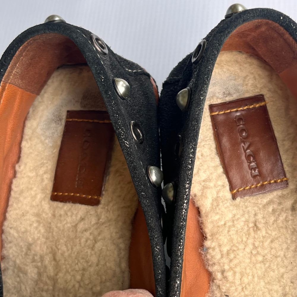 COACH Rexy Roccasin Glitter Pearl Leather Shearling Western Moccasin Loafers 8 - Picture 11 of 11
